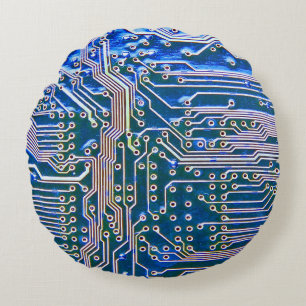 Circuit Boardboard,computer,blue,capacitor,chip,ci Round Cushion