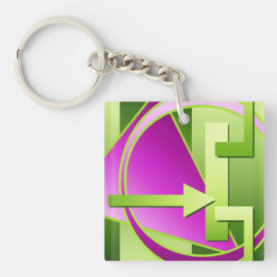 "Circuit Diagram" digital art print, lime green Key Ring