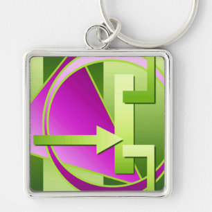 "Circuit Diagram" digital art print, lime green Key Ring