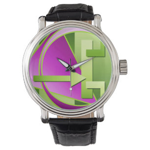 "Circuit Diagram" digital art print, lime green Watch