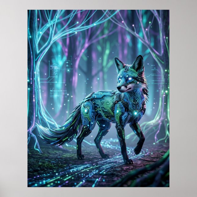 Circuit Fox Neon Forest Poster (Front)