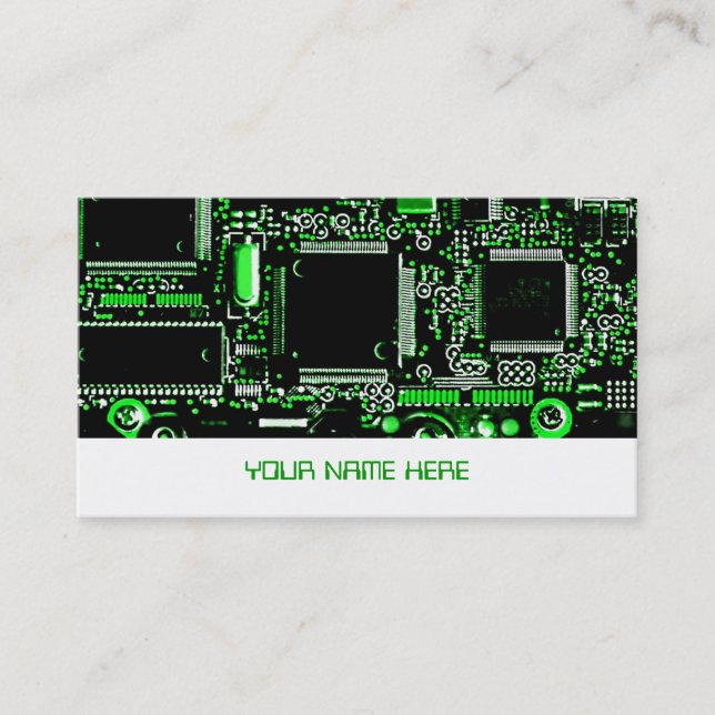 Circuit Green 2 business card template white (Front)