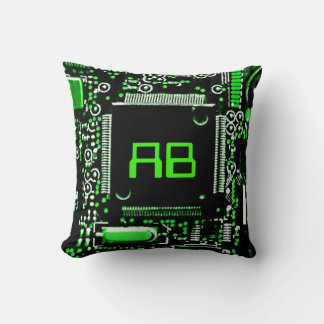 Circuit Green 2 monogram throw pillow square