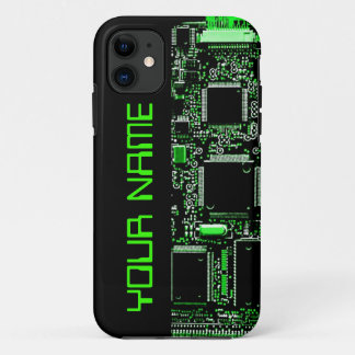 Circuit Green 2 "Name" iPhone case side black