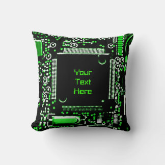 Circuit Green 2 'Your Text' throw pillow square