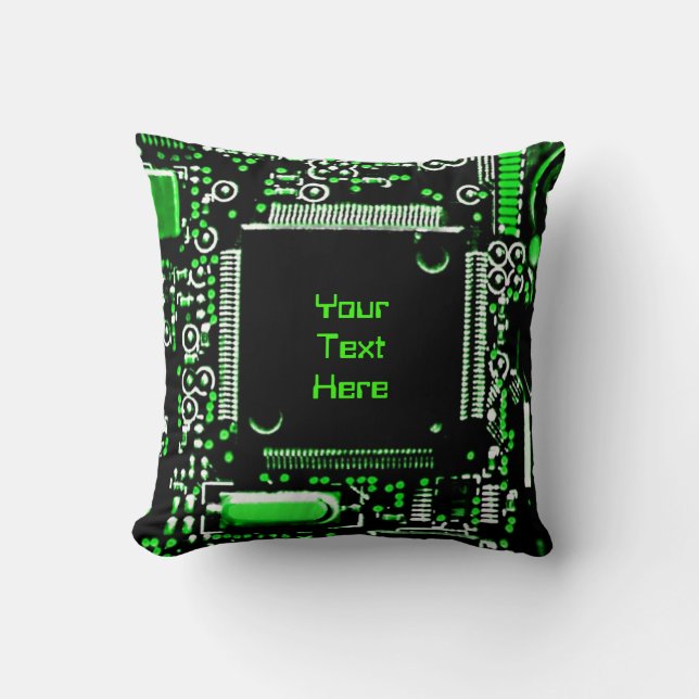 Circuit Green 2 'Your Text' throw pillow square (Front)