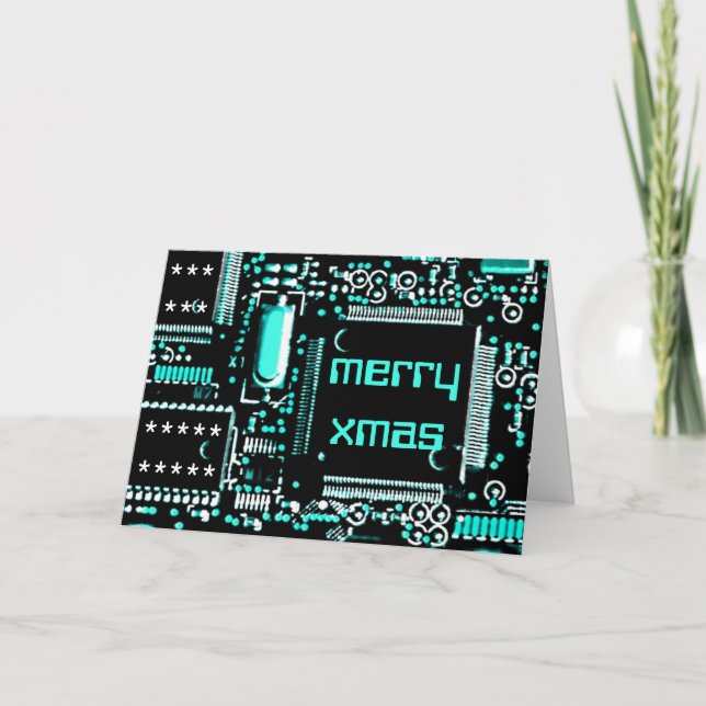 Circuit Light Blue 2 'Merry Xmas' greetings card (Front)