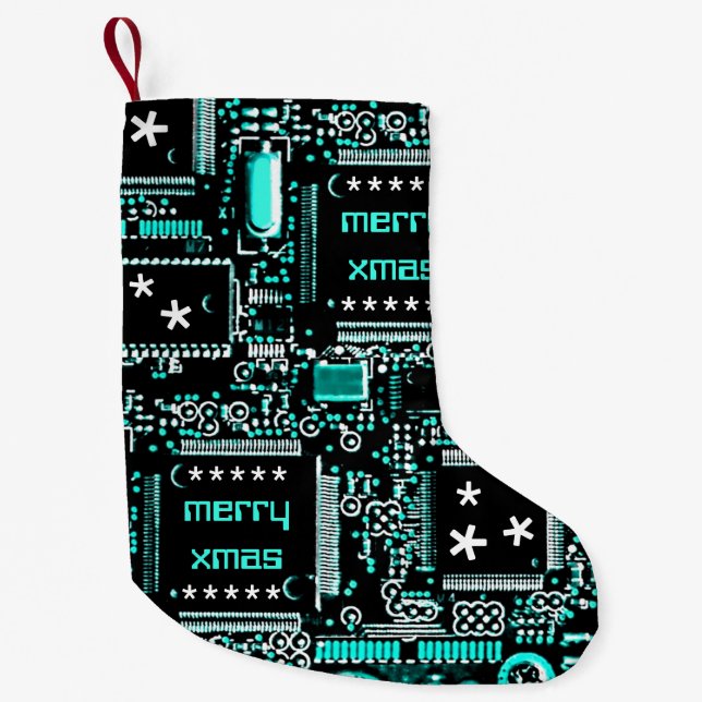 Circuit Light Blue 2 'Merry Xmas' two-sided Small Christmas Stocking (Front)