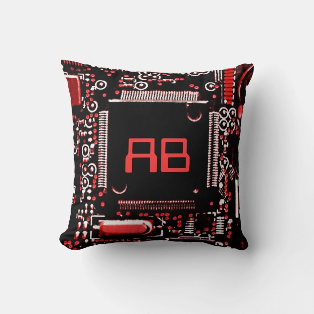 Circuit Red 2 monogram throw pillow square (Front)