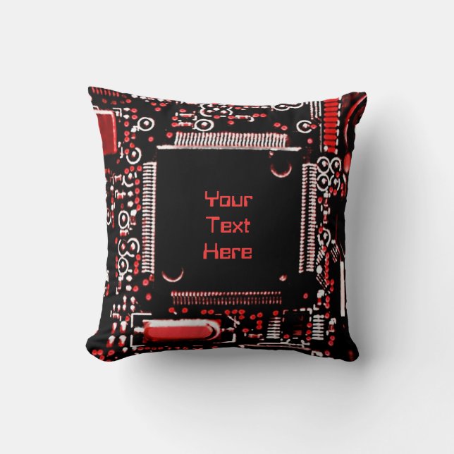 Circuit Red 2 'Your Text' throw pillow square (Front)