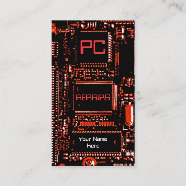 Circuit Red 'PC repairs' business card red (Front)