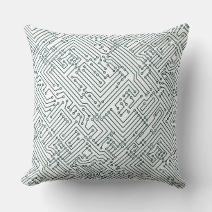 Circuitry - Dark Moss Green on White Cushion