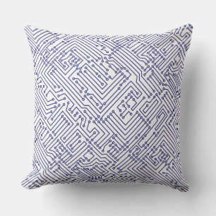 Circuitry - Deep Navy Blue on White Cushion