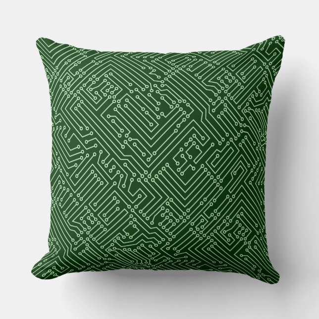 Circuitry - Ghost Green on Dark Forest Green Cushion (Front)