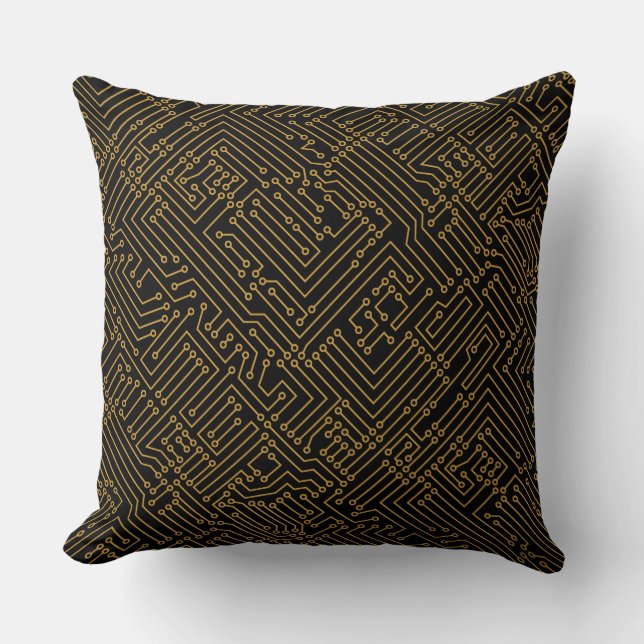 Circuitry - Gold Brown on Black Cushion (Front)