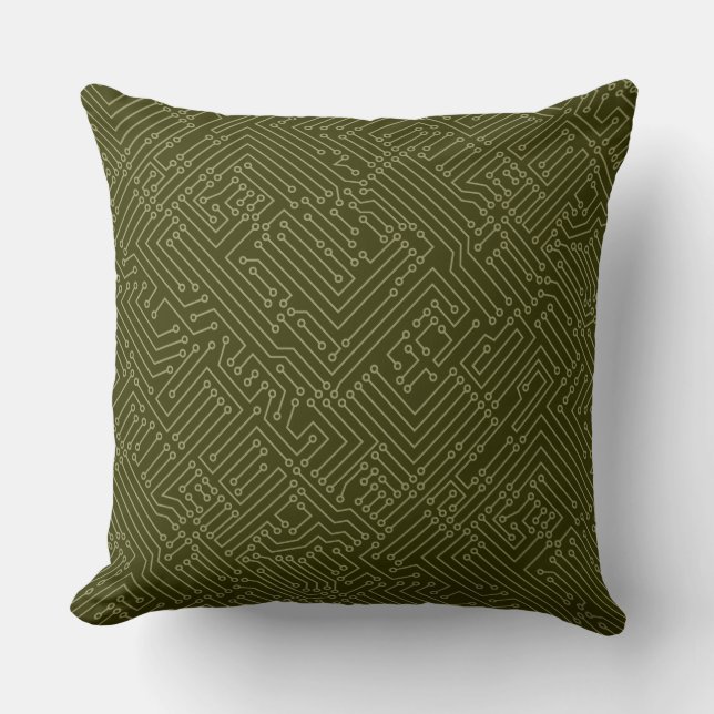 Circuitry - Khaki on Dark Olive Cushion (Front)