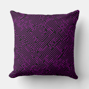Circuitry - Magenta on Black Cushion