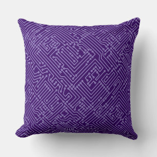 Circuitry - Powder Blue on Deep Purple Cushion