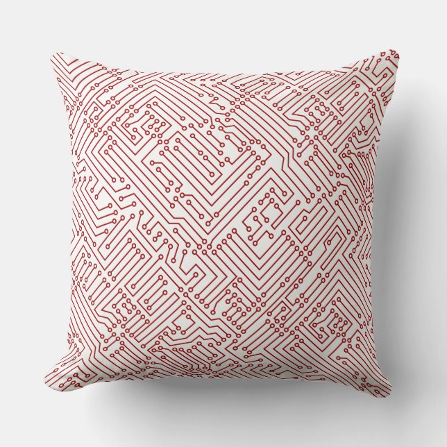 Circuitry - Ruby Red on White Cushion (Front)