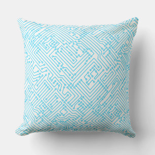 Circuitry - Sky Blue on White Cushion