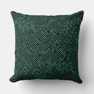 Circuitry - Turquoise on Black Cushion