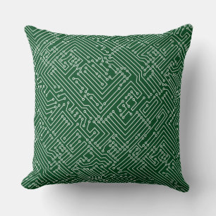 Circuitry - White on Green 02481c Cushion