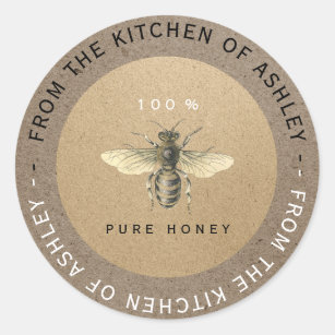 Circular 100%Homemade Honey Kitchen Kraft Bee Bran Classic Round Sticker