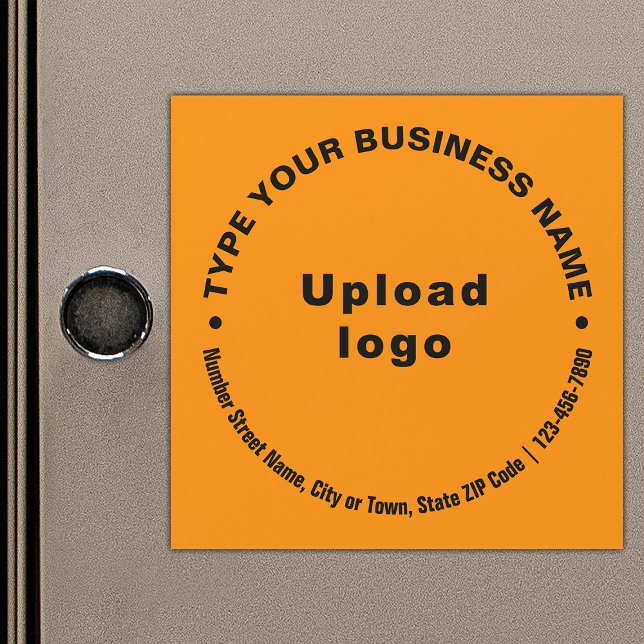 Circular Business Texts on Orange Magnetic Card (Build brand name awareness. Circular pattern texts of business brand on orange color magnetic card.)