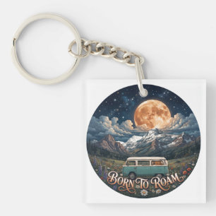 Circular Camper Van Landscape Illustration Key Ring