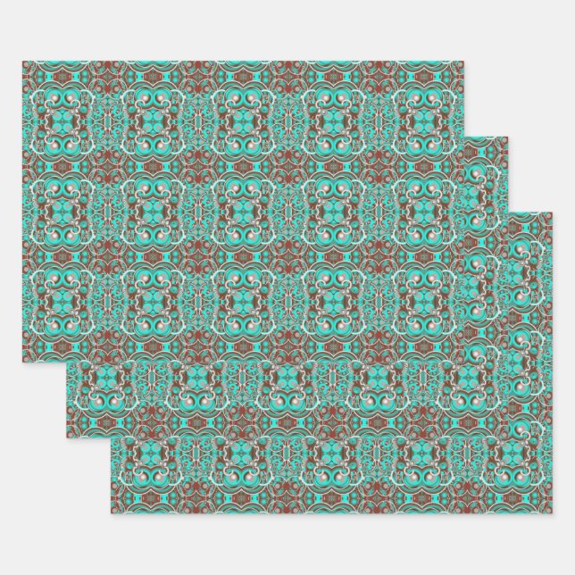 Circular Celestial Concentric Circles Patterned Wrapping Paper Sheet (Set)