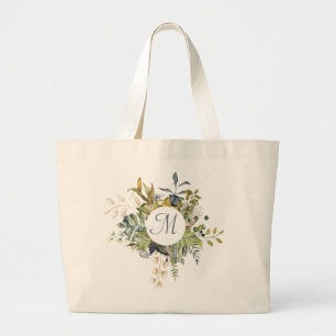 Circular Floliage Fram with Monogram Large Tote Bag