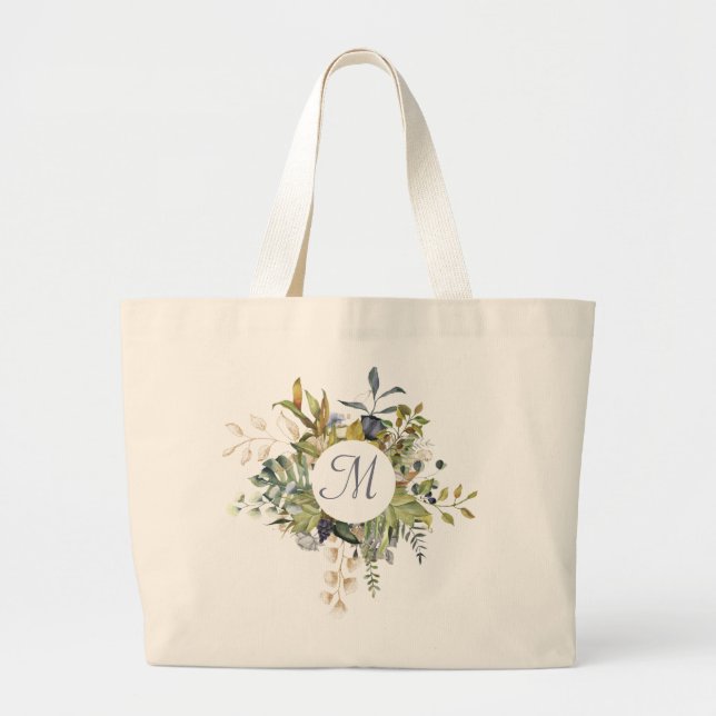 Circular Floliage Fram with Monogram Large Tote Bag (Front)