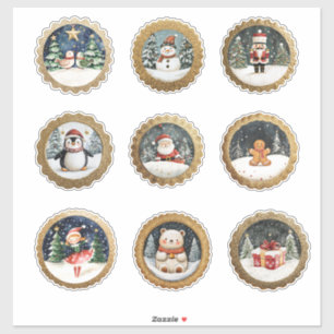 Circular Gold Christmas Stickers and Envelope Seal