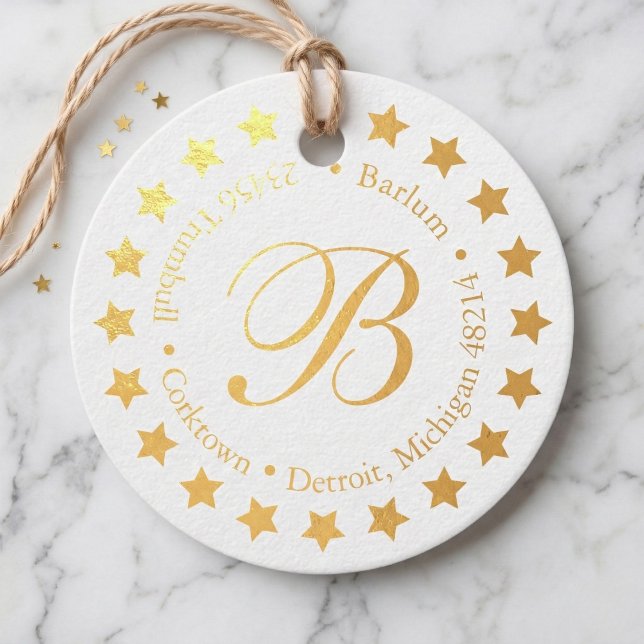 Circular Gold Star Monogram Label (The perfect star-themed tag for your everyday gifts.)