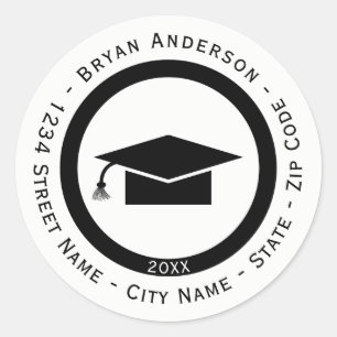 Circular Graduation Cap Return Address Label