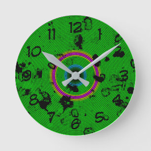 Circular Green Abstract Pattern Round Clock