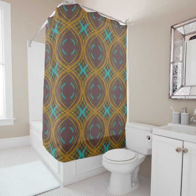 Circular Harmony Columns pattern orange, brown Shower Curtain (In Situ)