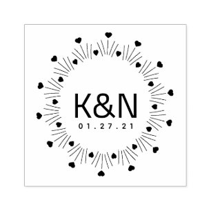 Circular Heart Deco Initial Logo Wedding Stamp