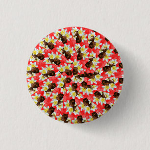 Circular Horses And Frangipani Design, 3 Cm Round Badge