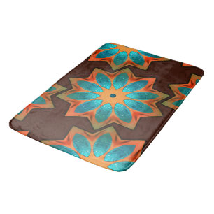 Circular kaleidoscope in a mix of woody and satin  bath mat