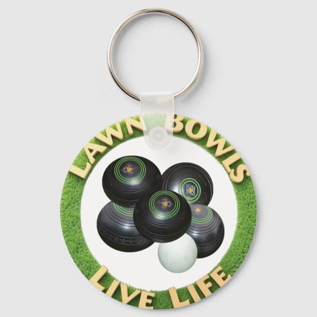 Circular Lawn Bowls Live Life With Lawn Bowls, Key Ring (Back)