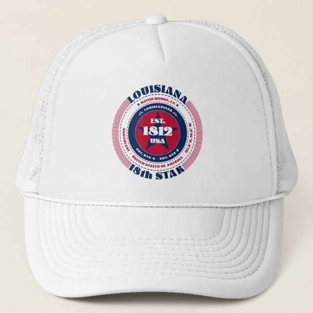 Circular Louisiana State Facts Trucker Hat (Front)