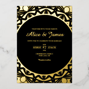 Circular Mandala Elegant Black Gold Foil Wedding