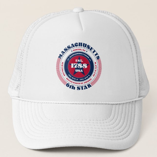 Circular Massachusetts State Patriotic Trucker Hat (Front)