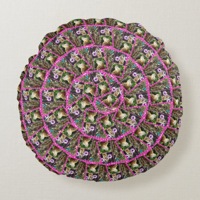 Circular Meerkat Photo Collage, Round Cushion (Front)