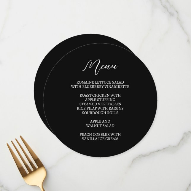 Circular Modern Minimalist White and Black Menu (Front/Back In Situ)