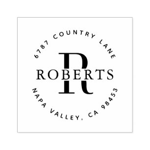 Circular Monogram Family Name Return AddresS Rubbe Rubber Stamp