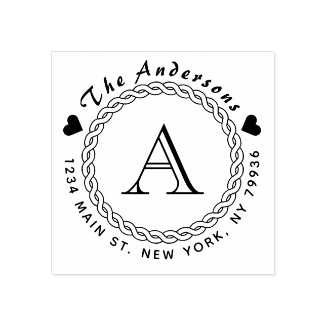 Circular Monogram Family Name Return Address Rubber Stamp (Imprint)