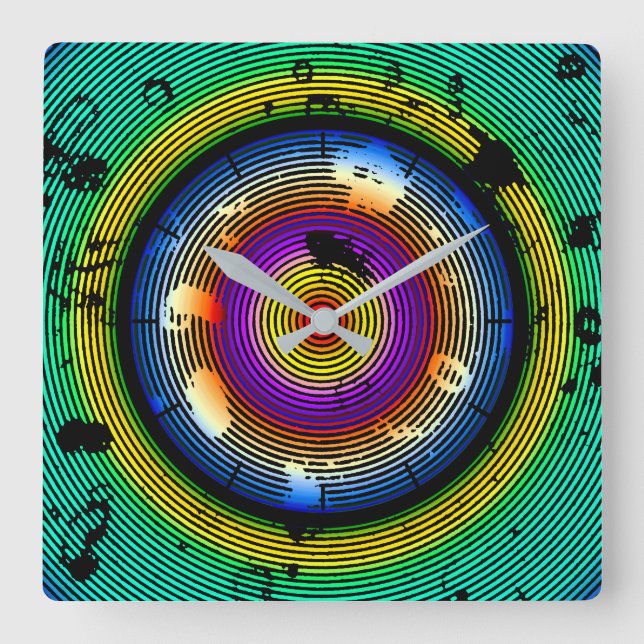 Circular Multicolored Abstract Pattern Square Wall Clock (Front)