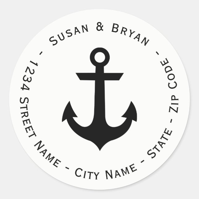 Circular Nautical Anchor Return Address Label (Front)